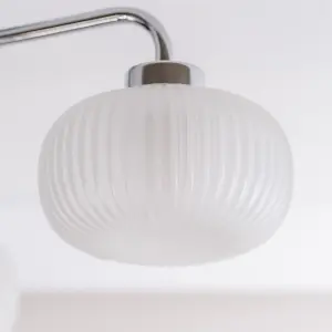 ValueLights Amaia 3 Way Ceiling Light Ribbed Glass Shade IP44 Bathroom - Chrome - Bulbs Included