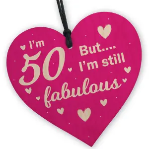 Red Ocean 50 And Fabulous Funny 50th Birthday Gifts For Women Female Her Mum Nan Best Friend Wood Heart 50th Birthday Decorarions