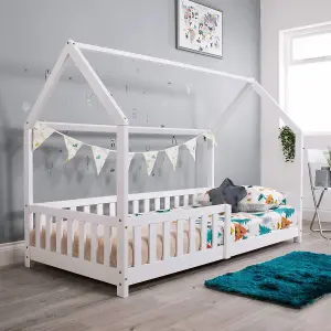 Flair Wooden Explorer Playhouse Bed With Rails - White