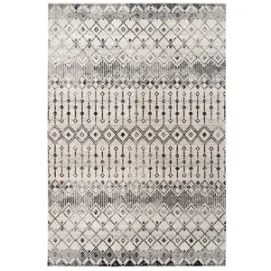 Grey Tribal Aztec Low Pile Soft Living Area Rug 200x280cm