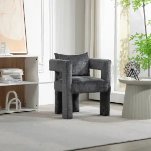 Modern Chenille Living Room Lounge Chair with Armrest, Grey Dining Chairs for Dining Room