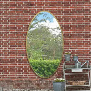 MirrorOutlet The Ovale Gold Metal Framed Oval Garden Wall Mirror 180cm x 100cm