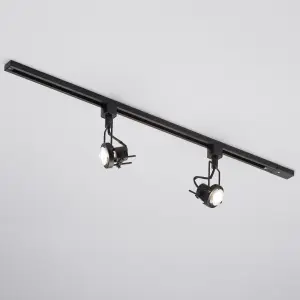 Litecraft Greenwich Black 2 Head 1m Straight Kitchen Ceiling Light with LED Bulbs