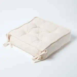 Homescapes Cream Cotton Dining Chair Booster Cushion