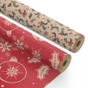 Kraft & Co 2 Pack Christmas Wrapping Paper Roll (Bells)