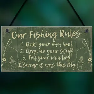 Red Ocean Funny Fishing Gift Fishing Rules Sign Garden Shed Man Cave Plaque Gift For Grandad Dad Son