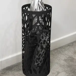 Round Metal Umbrella Stand in Black