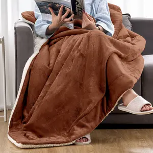 Sherpa Fleece Throw Blanket Camel / 200cm W x 240cm L