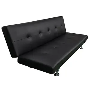 Venice Faux Leather Sofa Bed In Black With Chrome Metal Legs