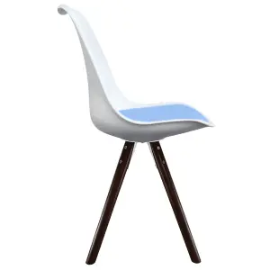 Soho White & Light bLue Plastic Dining Chair with Pyramid Dark Wood Legs