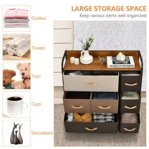 Costway 7-Drawer Dresser Tower 3-Tier Chest of Drawers Clothes Drawer Cabinet w/ Foldable Fabric Drawers & Wooden Top