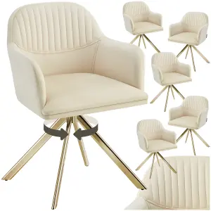 Armchair Lona - 360 swivel, high backrest, plush upholstery, slim steel legs - cream/gold