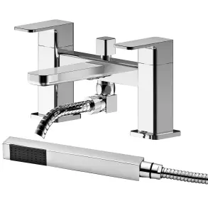 Deck Mount Square Bath Shower Mixer Tap with Shower Kit Chrome