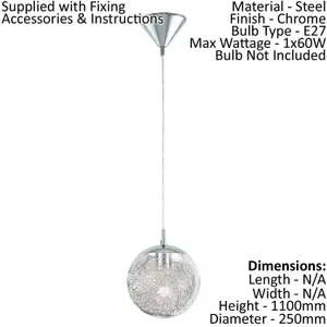 Pendant Ceiling Light Colour Chrome Shade Clear Aluminium Glass Aluminium Bulb E27 1x60W