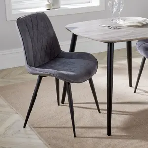 PAIR of Grey Aspen diamond stitch fabric dining chairs, black tapered legs