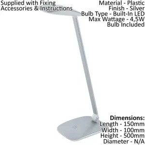 Table Desk Lamp Colour Silver Touch On/Off Dimming Bulb LED 4.5W Included