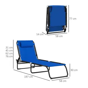 Outsunny 2 Pcs Folding Beach Chair Chaise Lounge 4 Adjustable Positions, Blue