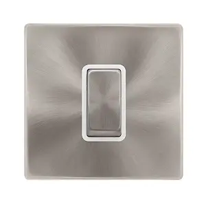 Brushed Steel Screwless Plate 1 Gang Ingot Size 45A Switch - White Trim - SE Home