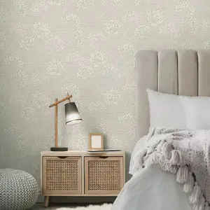 Fine Decor Grace Allium Stone Silver Wallpaper Floral Metallic Textured Vinyl