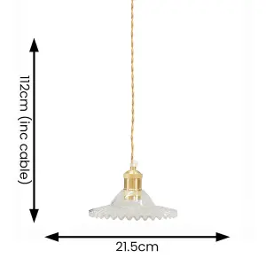 ValueLights Lucrezia Brushed Gold Hanging Ceiling Pendant Light Fitting with Clear Frilled Glass Lampshade