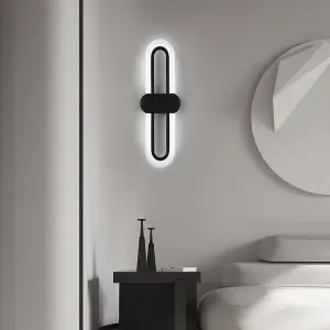 Black Frame Modern Oval LED 15W Indoor Wall Light Bedside Sconce with Acrylic Shade 40cm White Light