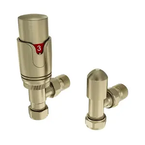 Aquarius 15mm Angled TRV & Lockshield Radiator Valve Brushed Brass AQ413036