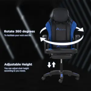 Alivio 360 Swivel Gaming Chair with Footrest Lumbar Support Back Support - Blue & Black