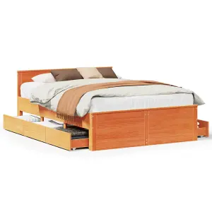 Berkfield Bed Frame without Mattress with Headboard Wax Brown 160x200 cm Solid Wood Pine