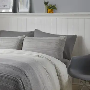 Fairhaven Polyester Striped Duvet Cover Set with Pillowcases Charcoal / Single - 1 Standard Pillowcase