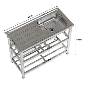 One Compartment Commercial Freestanding Stainless Steel Kitchen Sink with Drainboard and Shelf