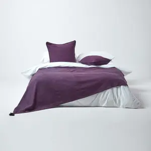 Homescapes Cotton Rajput Ribbed Purple Throw, 255 x 360 cm