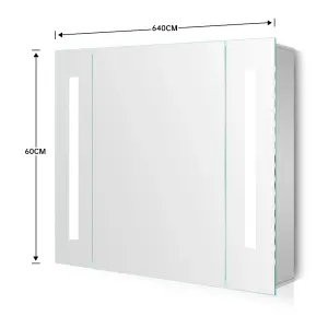 Sensor Wall Bathroom Mirror Cabinet LED Lighting with Shaver Socket 640 x 600 mm