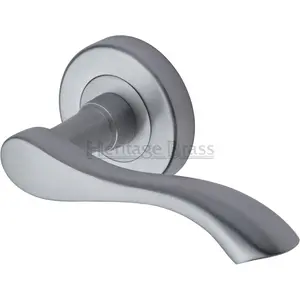 Heritage Door Handle Lever Latch on Round Rose Algarve Design (Set of 2) Satin Chrome