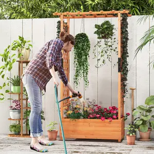 Costway Raised Garden Bed Freestanding Planter Trellis Container w/ Drainage Hole