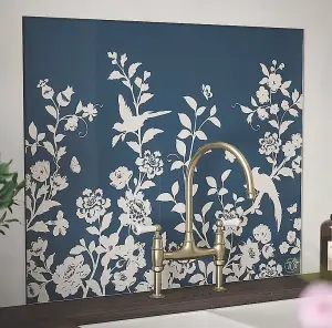 Laura Ashley Oriental Garden Midnight Seaspray Special Edition Glass Kitchen Self Adhesive Splashback 900 x 750mm