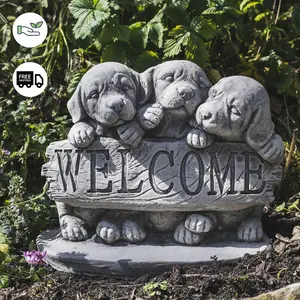 Welcome Dogs' Stone Cast Garden Ornament