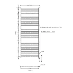 Right Radiators Electric Heated Towel Rail Radiator Straight Pre-filled Designer Ladder Warmer Chrome 1500x600 mm