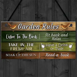 Red Ocean Garden Rules Novelty Sign Hanging Wall Fence Garden Signs and Plaques Garden Shed Sign Outdoor Decoration For Outside