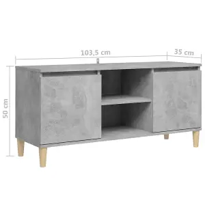 Berkfield TV Cabinet with Solid Wood Legs Concrete Grey 103.5x35x50 cm