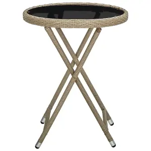 Berkfield Tea Table Beige 60 cm Poly Rattan and Tempered Glass