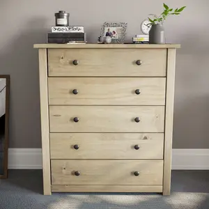 Vida Designs Panama 5 Drawer Chest Solid Pine (H)890mm (W)800mm (D)410mm