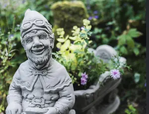 Large Gnome and Trailer Garden Pot Ornament