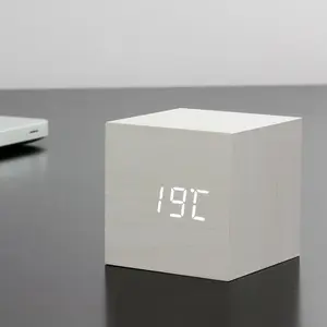 Sleek & Chic Modern Digital Wood Electric Alarm Tabletop Clock White/White