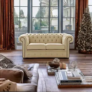 Chesterfield 2 Seater Shelly Somerset Stone Leather Sofa Settee Bespoke In Classic Style