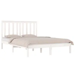 Berkfield Bed Frame White Solid Wood Pine 150x200 cm 5FT King Size