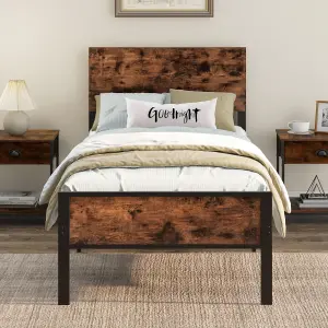 COSTWAY Single Size Metal Bed Frame Platform Bed w/ Headboard & Footboard