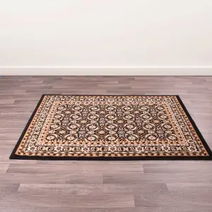 Traditional Black Bordered Floral Rug For Dining Room-120cm X 160cm