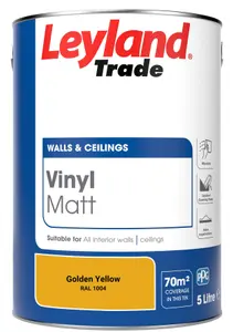 Leyland Trade Vinyl Matt Walls & Ceilings Emulsion Paint Golden Yellow (RAL 1004) 5L