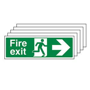 FIRE EXIT Safety Sign - Arrow Right - Self-Adhesive Vinyl - 450 X 150mm - 5 Pack