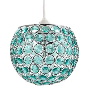 Modern Round Globe Easy Fit Pendant Shade with Small Teal Acrylic Bead Jewels